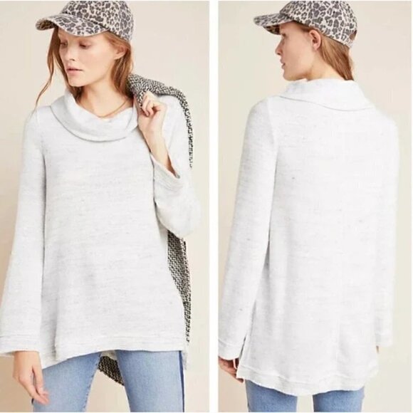 Anthropologie Sweaters - Anthropologie Maeve Risa Hacci Tunic Heather Gray White Cowl Neck
